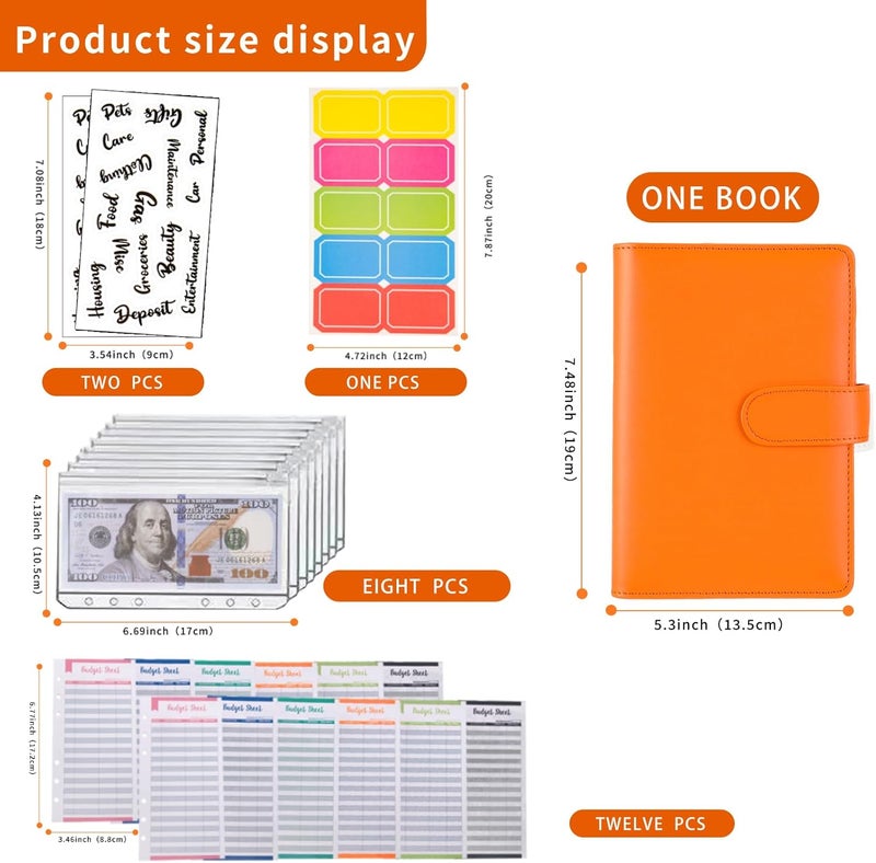 NICOOTHBudget Binder Cash Envelopes A6 Money Saving Binder with Zipper envelopes (Orange) - Image 2